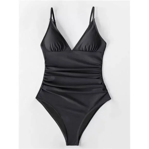 Women's One Piece Swimsuit V Neck Tummy Control Padded Cups Beach Swimwear